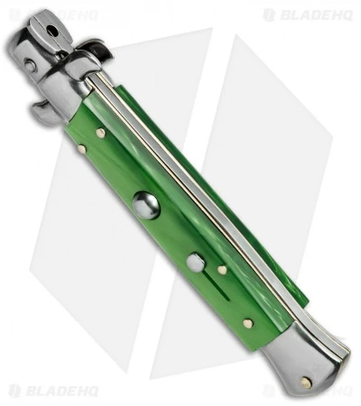 SKM AB 9" Italian Stiletto Automatic Knife Green Acrylic (3.8" Satin Kris) - Image 2
