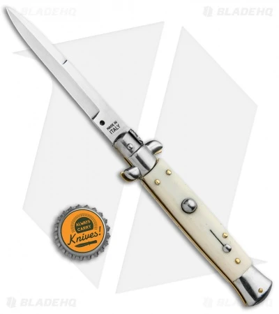 9" Italian Stiletto Bayonet Automatic Knife Sim Ivory (3.8" Satin) - Image 4