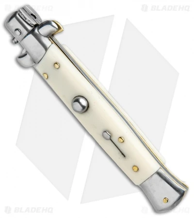 9" Italian Stiletto Bayonet Automatic Knife Sim Ivory (3.8" Satin) - Image 2
