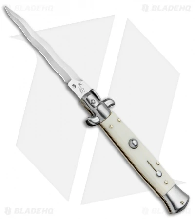 SKM AB 9" Italian Stiletto Automatic Knife Sim Ivory (3.8" Satin Kris)