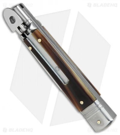 SKM 7.75" Slimline Leverlock Automatic Knife Brazilian Horn (3.2" Satin) - Image 3