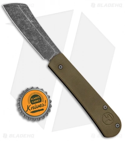 Serge Panchenko Custom Slip-Joint Cleaver Black/Green G-10 (2.6" Stonewash) - Image 4