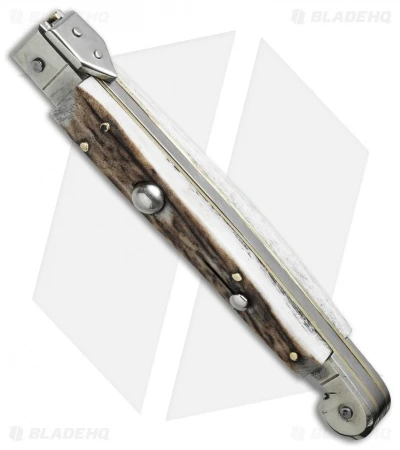 AGA Campolin 9" Sicilian Picklock Automatic Knife Stag Horn (4.1" Satin Bayo) - Image 3