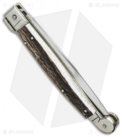 AGA Campolin 9" Sicilian Picklock Automatic Knife Stag Horn (4.1" Satin Bayo) - Image 2