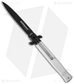AKC Leverletto 9" Lever Lock Automatic Italian Knife Silver (4" Black Flat)