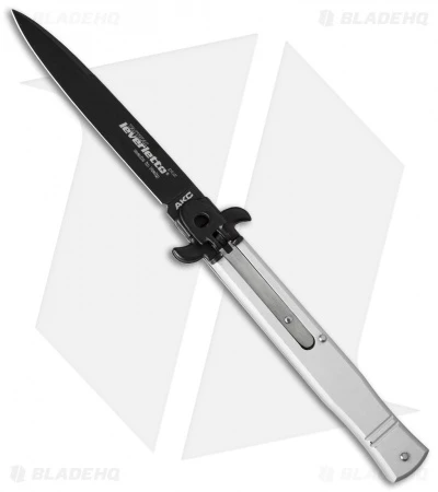 AKC Leverletto 9" Lever Lock Automatic Italian Knife Silver (4" Black Flat)