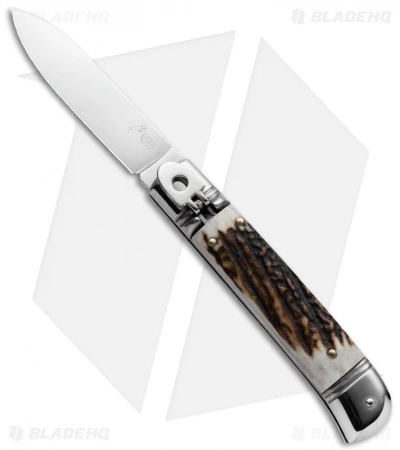 AKC Classic 8" Lever Lock Automatic Italian Knife Stag Horn (3.2" Polish)