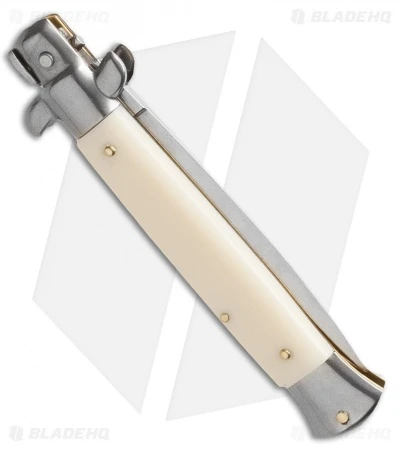 Frank B 9" Italian Stiletto Automatic Knife Sim Ivory (4" Satin Dagger) - Image 2