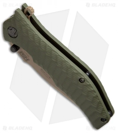 HTM Darrel Ralph Gun Hammer Bowie Spring Assisted Knife OD Green (3.5" FDE) - Image 2
