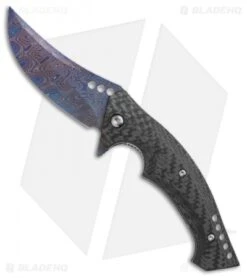Walter Brend Custom Mamba Flipper Knife Carbon Fiber (3.75" Blued Damascus)