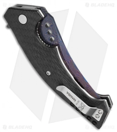Walter Brend Custom Mamba Flipper Knife Carbon Fiber (3.75" Blued Damascus) - Image 2