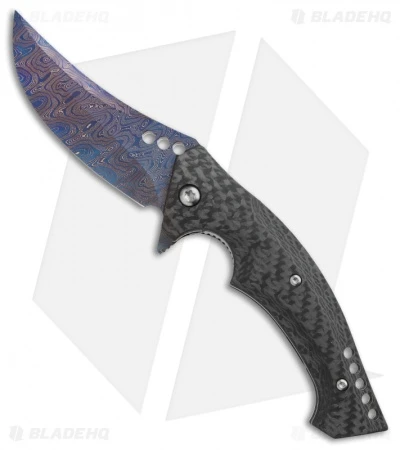 Walter Brend Custom Mamba Flipper Knife Carbon Fiber (3.75" Blued Damascus)
