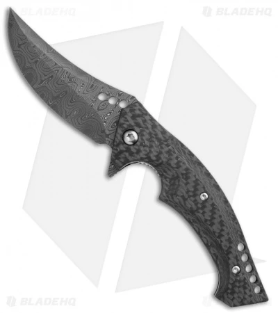 Walter Brend Custom Mamba Flipper Knife Carbon Fiber (3.75" Damascus)