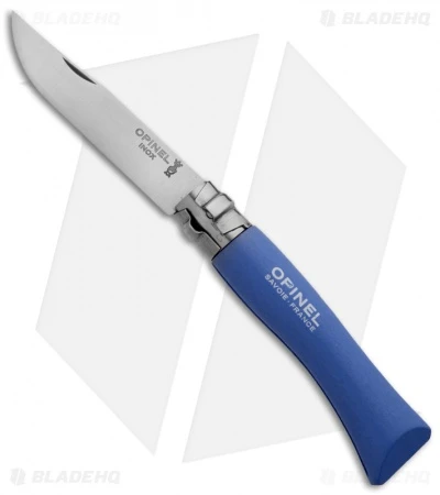 Opinel Knives No. 7 Stainless Steel Knife Blue Beechwood (3" Satin) #7 SS