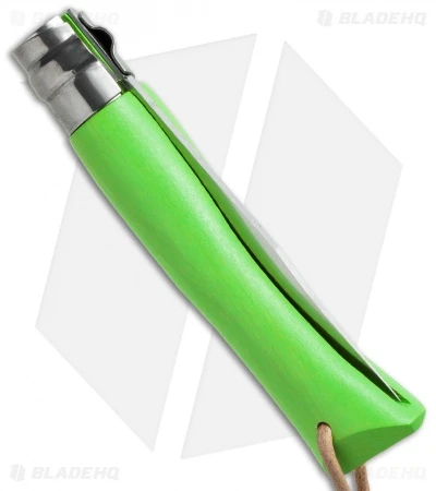 Opinel No 7 Trekking Stainless Steel Knife Green + Leather (3.25" Satin) - Image 2