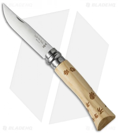 Opinel No. 7 Nature "Footprints" Stainless Steel Knife Beech Wood (3" Satin)