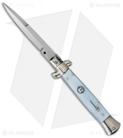 SKM AB 9" Italian Stiletto Automatic Knife Light Blue Pearlex (4" Satin Bayo)