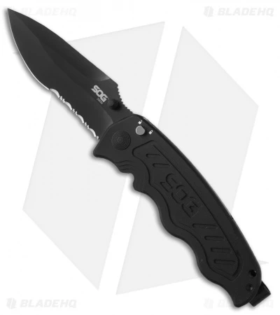 SOG Zoom Drop Point Spring Assisted Knife (3.625" Black Serr) ZM1016