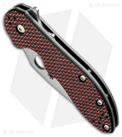 Spyderco Domino Red Weave Carbon Fiber Flipper Knife (3.13" Satin) C172CFRDTIP - Image 2