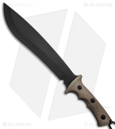 Treeman Knives Combat Machete Fixed Blade Knife Green Micarta (12" Black Plain)